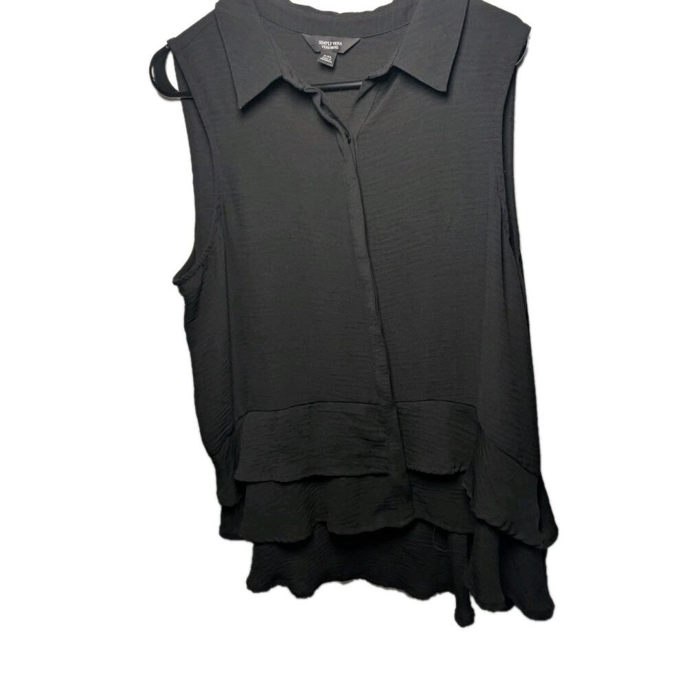 Simply Vera Vera Wang Shirt Black Sleeveless Ruffle Collar Blouse Women's XXL 2x